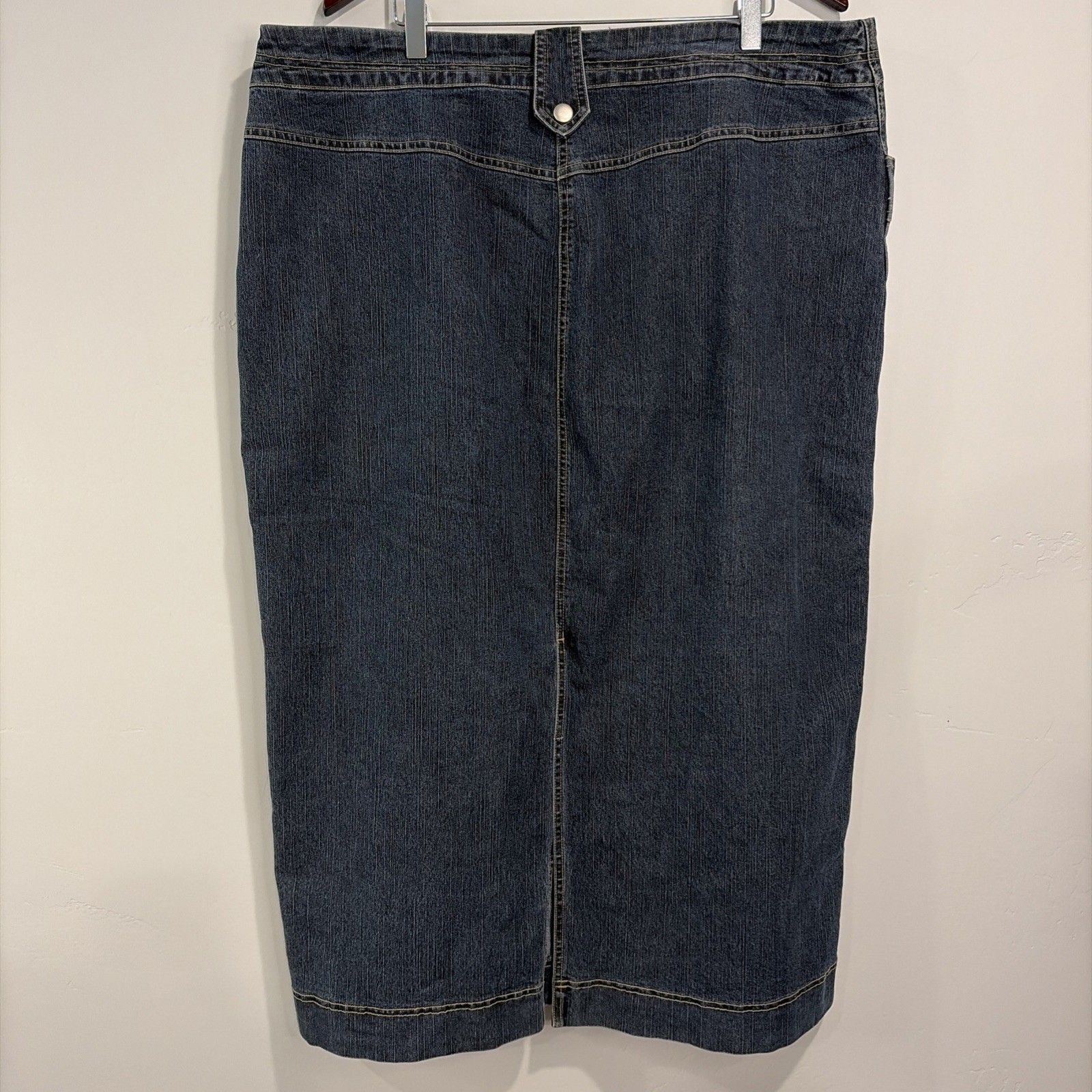 Vtg Y2k Swak Jeans Denim Maxi Skirt Womens 20 Dark Wash Utility Cargo Long — image 2 of 8